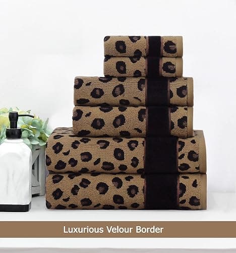 COTTON CRAFT 6 Piece Towel Set - 100% Cotton Animal Print Safari Towels | Soft Absorbent Leopard Cheetah Jacquard Bathroom Towels - 2 Bath Towel, 2 Hand Towel, 2 Washcloth Decorative Guest Towels thumbnail 6
