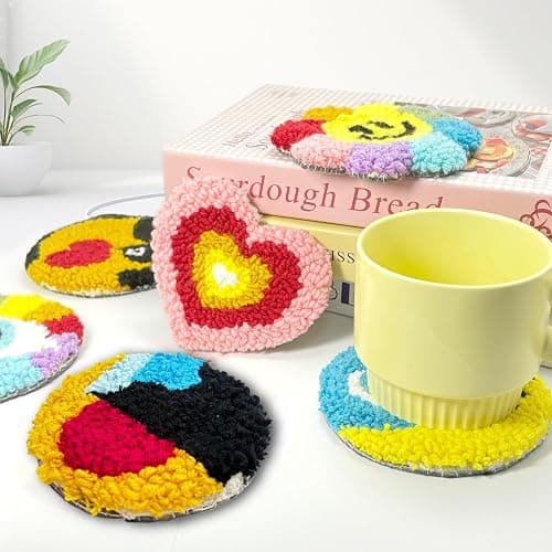 SEREDH Punch Needle Coasters Kit for Beginners Adults Easy Needle Punch Embroidery Kit Set Threader Instruction Fabric Hoop Yarn Tufting Coaster DIY Making,Coaster Holder Coaster Art Craft Supplies thumbnail 5