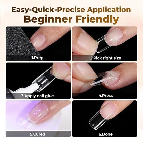 UNA GELLA Square Fake Nails, 504pcs Gel Nail Tips Clear Press on Nails Pre-shape for Full Cover Square Nails French False Nails For Nail Extension Nail Art Home DIY 12 Sizes False Gelly Tips thumbnail 9