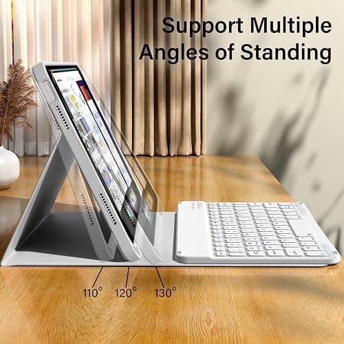 kenke for iPad 11/10th Gen Case with Keyboard 11/10.9 inch 2025 A16/2022, Detachable Wireless Bluetooth Keyboard Case Thin & Light with Built-in Left Side Pencil Holder, White Square Keycaps (Gray) thumbnail 5