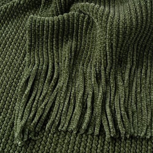 BATTILO HOME Olive Green Throw Blanket for Couch, Soft Chenille Knit Throws with Tassels for Home Decor, Green Blankets and Throws for Bed Couch Cover, 60"x80" thumbnail 6