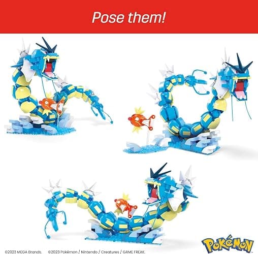 MEGA Pokémon Action Figure Building Toys Set for Kids, Magikarp Evolution Set with 411 Pieces, Buildable and Poseable Gyarados, 20 inches thumbnail 4