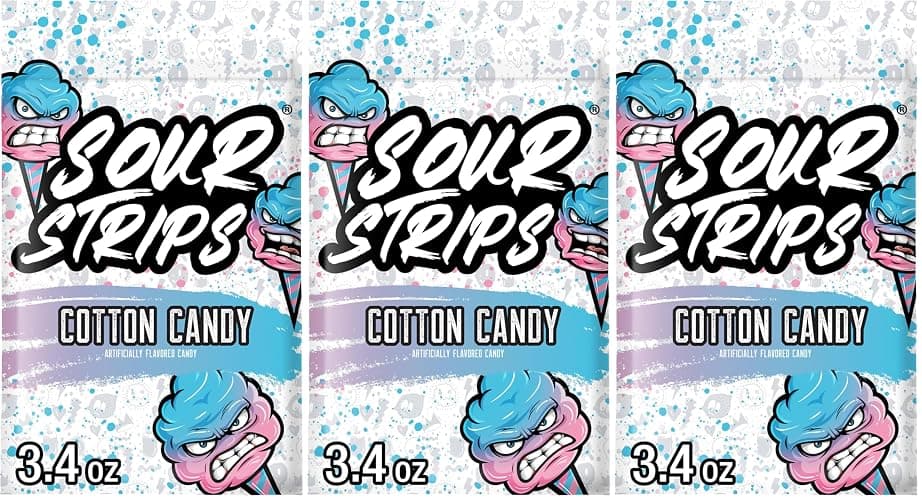 SOUR STRIPS Cotton Candy Flavored Peg Bag, 3.4 oz. (Pack of 3) - Image 1