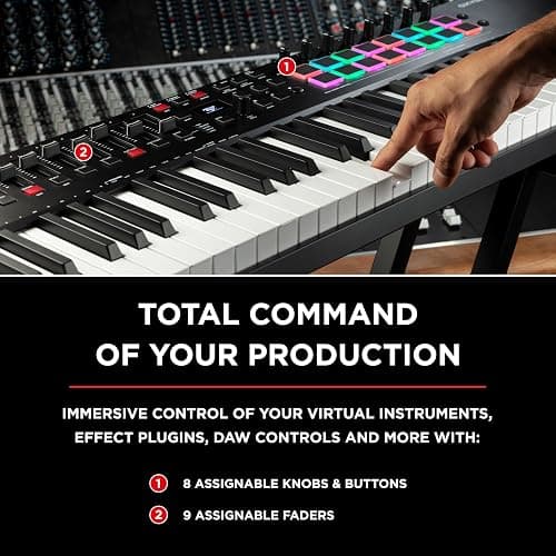 M-AUDIO Oxygen Pro 61 Key USB MIDI Keyboard Controller With Beat Pads, MIDI-assignable Knobs, Buttons and Faders, and Native Instruments Sound Package (NKS Integration) thumbnail 3