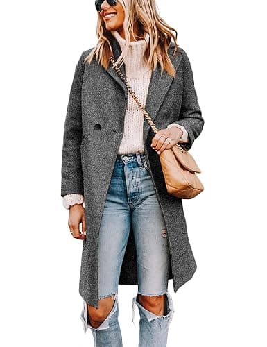 Tanming Women's Notch Lapel Double Breasted Wool Blend Mid Long Pea Trench Coat - Image 1