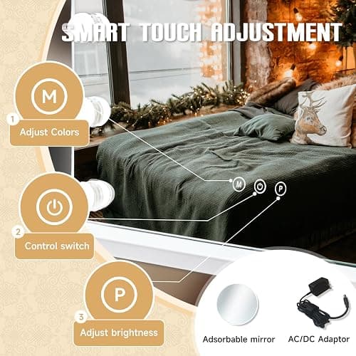 MKupView 22.8" x 18.2" Vanity Mirror with Lights White Makeup Mirror Hollywood Mirror with 15 Dimmable LED Bulbs 3 Color Modes 10X Magnification & USB Charging Port Mirror for Wall-Mounted thumbnail 5