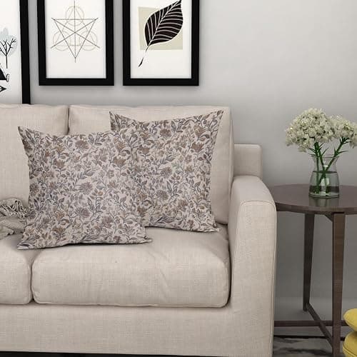 Vintage Floral Pillow Covers 18x18 Inch Set of 2 Antique Flower Block Print Throw Pillow Covers Brown Neutral Traditional Square Cushion Case Decoration for Couch Home Decor thumbnail 7