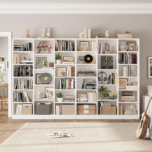 FACBOTALL Triple Wide Bookshelf, 6 Tier Large Bookshelf, Bookcase with 17 Open Display Shelves, 74'' Tall Bookcases and Bookshelves for Living Room, Home Office, Library, White thumbnail 4