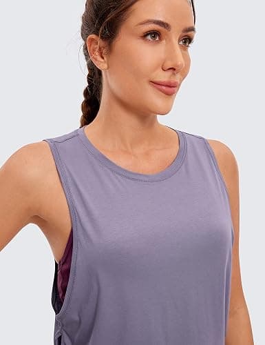 CRZ YOGA Pima Cotton Large Armhole Tank Tops for Women - Workout Sport Athletic Yoga Running Gym Loose Crop Sleeveless Shirts thumbnail 3