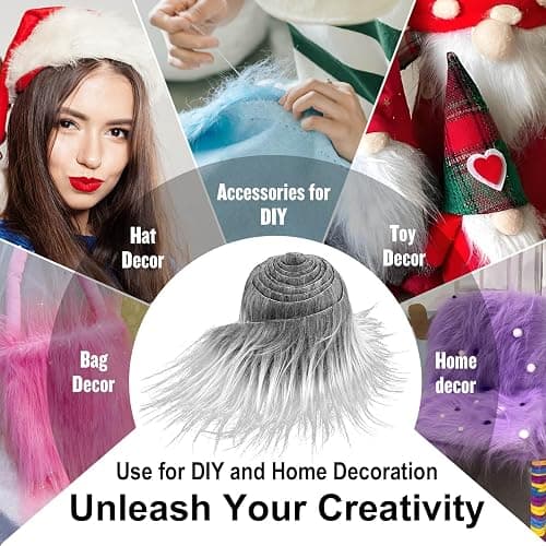 White Grey 2x60Inch Faux Fur Shaggy Plush Faux Fur, Fabric Precut Strips Fluffy Fuzzy Faux Fur, Craft Beard Hair, Beard Miniature Dolls Rugs Mats Gift, Winter Halloween Christmas Costume Party Decor thumbnail 5