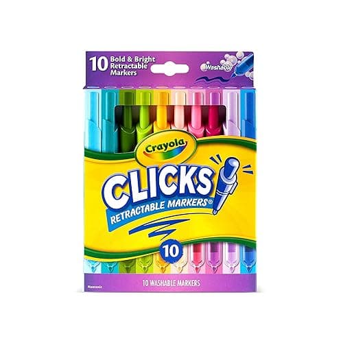 Crayola Clicks Retractable Markers - Bold (10ct), No Dry Washable Markers for Kids, Click Markers for School, Must Have Coloring Supplies, Gifts - Green/Blue/Red