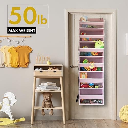 HOMELUX THEORY UPGRADED 6 Tiers Over The Door Organizer Hanging - 100D EXTRA THICK & 50lbs HUGE CAPACITY, 12 Side Mesh Pockets Over The Door Shoe Organizer, Hanging Closet Organizer (Baby Pink, 1pc) thumbnail 8