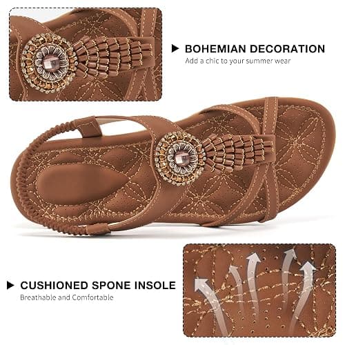 Alicegana Women's Flat Sandals Dressy Summer Comfortable Bohemian Walking Beach Travel Shoes thumbnail 5