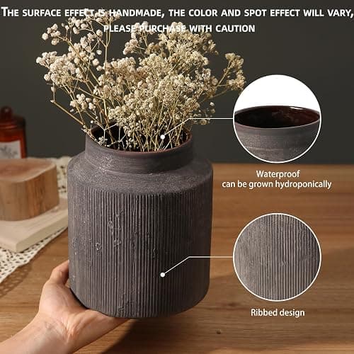 Rustic Vases for Home Decor. Ceramic Vase for Dining Table Decor. Terracotta Decorative Vase 6.1IN. ZSHLXM - Dark Brown - 6.1*7IN thumbnail 3