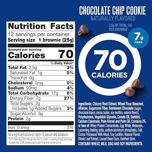 Fiber One 70 Calorie Brownies, Chocolate Chip Cookie Snack Bars, 2g Sugar, Value Pack, 12 Ct, 10.6 oz thumbnail 2