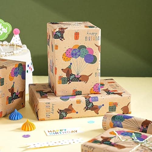 WRAPAHOLIC Kraft Dog Birthday Wrapping Paper Roll - Mini Roll - 17 Inch x 16.5 Feet - Dachshund Dog Wrapping Paper Perfect for Kids Boys Girls Birthday, Dogs Lover thumbnail 5