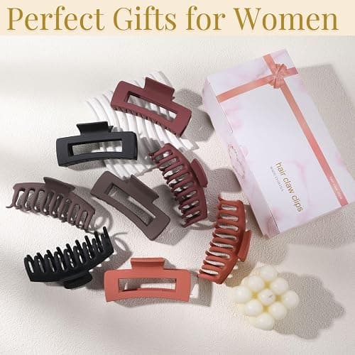 LuSeren 8 Pack Hair Clips for Women 4.3 Inch Large Hair Claw Clips for Women Thin Thick Curly Hair, Big Matte Banana Clips,Strong Hold jaw clips Black Orange Dark Brown Light rose thumbnail 6