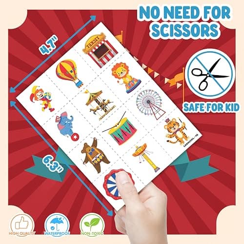 Cherisnowy 72PCS Carnival Party Set 48PCS Temporary Tattoos & 24PCS Slap Bracelets Fun Circus Themed Birthday Supplies, Baby Shower Gifts, Classroom Rewards & Party Decor for Kids Boys & Girls thumbnail 6