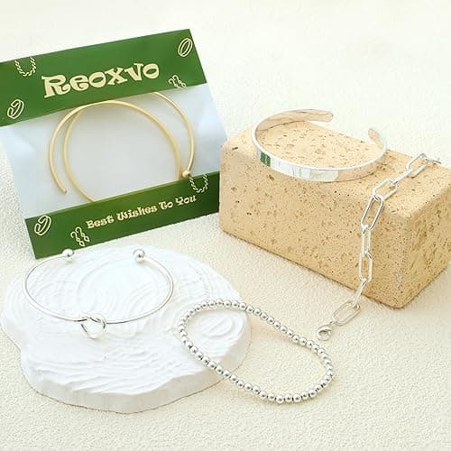 Reoxvo 14K Gold Plated Bangle Cuff Bracelets for Women Non Tarnish Gold Bracelet Stack Jewelry Set for Women Trendy thumbnail 7