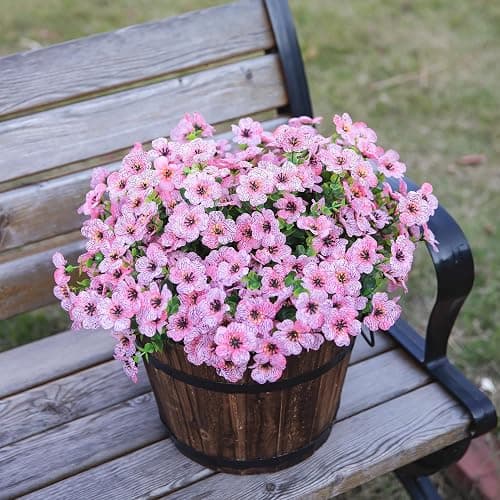 HyeFlora Artificial Flowers for Outdoor Indoor Garden Home Decoration, Faux Flower Daisy with Eucalyptus Leaves Fake Plants Greenery Boxwood Porch Patio, 12 Bundles (Pink) thumbnail 7