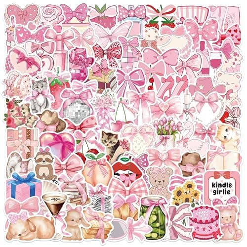 100PCS Coquette Stickers Pink Aesthetic Stickers Pack Cute Bow Tie Stickers for Girls Pink Sticker for Laptop Vinyl Waterproof Sticker Aesthetic Decals thumbnail 7