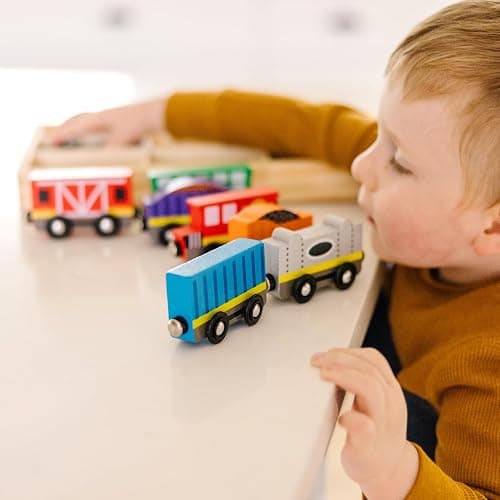 Melissa & Doug Wooden Magnetic Train Cars - 8 Piece Educational and Skill-Building Wooden Toy for Boys and Girls thumbnail 6