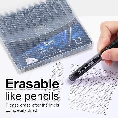 USUAL Retractable Erasable Pens 12 Colored Erasable Gel Pen 0.5mm Erasable Gel Pens Black Make Mistakes Disappear Smooth Writing Pen Office Back-to-School Supplies (Black) thumbnail 7