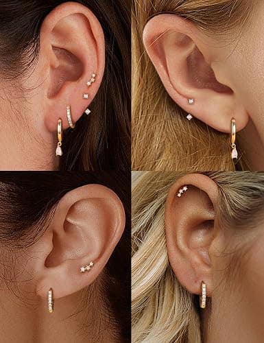 Gold Hoop Earrings for Women Hypoallergenic - 14K Gold Plated Dainty Stud Earrings Dangle Small Huggie Cartilage Earring Stacks Gold Jewelry thumbnail 2