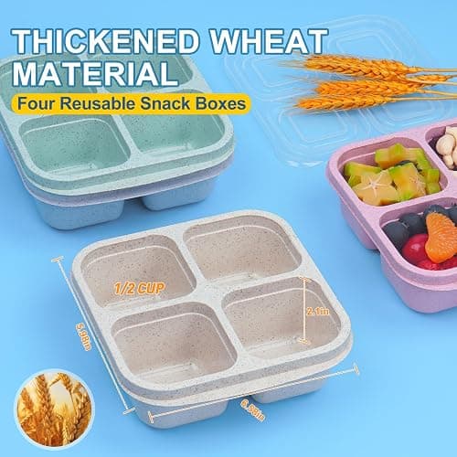 LCHLZZ 4 Pack Snack Containers, Divided Bento Snack Box, 4 Compartments Reusable Meal Prep Lunch Containers for Kids Adults, Food Storage Containers for School Work Travel thumbnail 3