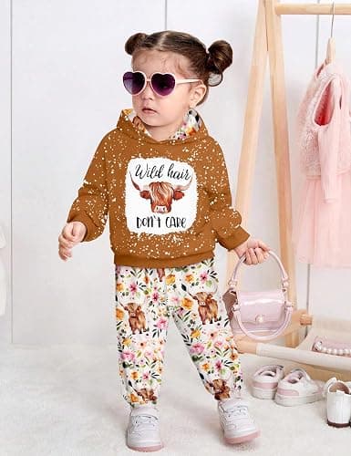 KANGKANG Toddler Baby Girl Clothes Hoodie Sweatshirts Print Pants 2 Piece Outfits Cute Fall Winter Clothing Set thumbnail 4
