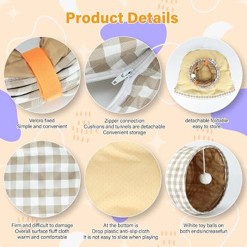 BWOGUE Bunny Tunnel Bed, 2-in-1 Collapsible Tunnel Tubes Toys with Removable Mat Hideout for Cats Kittens Rabbits Guinea Pigs Kitty thumbnail 3
