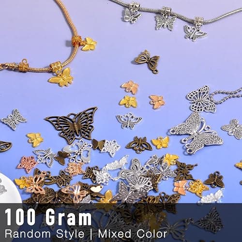stino 100g Metal Pendant Charms for Jewelry Making, Bulk Silver & Gold Plated Charms for Braclet Necklace Crafts, Animal Plant Flower Pet and so on thumbnail 2