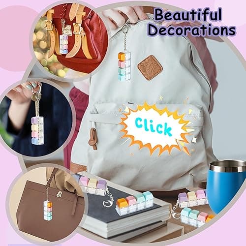 2 PCS Keyboard Fidget Toy, Keyboard Fidget Keychain 4-in-1 Keyboard Decompression Button Finger Clicker Toys, Button Stress Relief Fidget Gifts to Relief Stress (Purple Blue Pink Orange) - Purple Blue Pink Orange thumbnail 6