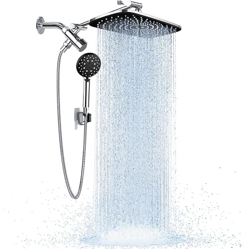 Veken High Pressure Rain Shower Head Combo with Extension Arm- Wide Showerhead with 6 Handheld Water Spray - Adjustable Dual Shower with Anti-Clog Nozzles - Silver Chrome - Chrome - Image 1