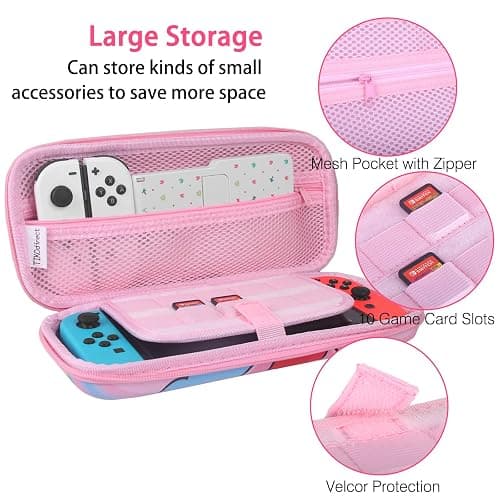 TIKOdirect Carrying Case for Nintendo Switch & OLED Mode, Cute Portable Travel Bag in Newest Updated Design of Pink Interior with an Adjustable Shoulder Strap, Pink Kirby thumbnail 2