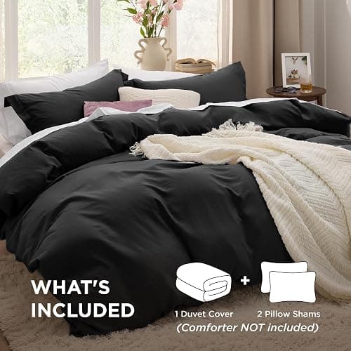 Bedsure Black Duvet Cover Full Size - 3 Pieces Prewashed Extra Soft Cotton-Like Bedding Set, Includes 1 Duvet Cover 80x90 Inches with Zipper Closure & 2 Pillow Shams, Comforter Not Included thumbnail 2