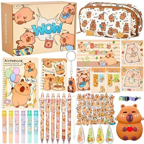Zadoreck Cute Capybara Stationery Gift Set for Kids,30 Piece Animal Theme School Supplies Kit with Pencil Case,Notebook & Stickers,Practical and Fun for Birthday,Easter& Festivals Gift Girls Boys - Image 1