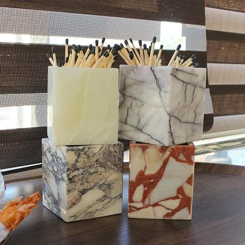 Calacatta Red Marble Toothbrush Holders for Bathroom, Natural Marble Makeup Brush Holder Countertop Organizer thumbnail 6