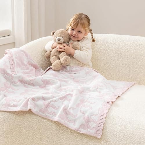 Berkshire Baby Blanket,Ultra-Plush Reversible Chenille Knit Toddler Blanket,Cute Pattern Nursery Crib Blanket,Ideal Baby Gift(30x40 Inches,Ribbon Bow White Pink) thumbnail 4