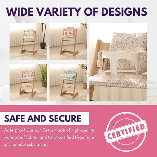 Gembebe Waterproof & Compatible Stokke Tripp Trapp Cushion Set - Easy to Clean Stokke Tripp Trapp Newborn Set - 100% Cotton Stokke High Chair Cushion Set (Pink Bunny / 49.5 Counts) thumbnail 4