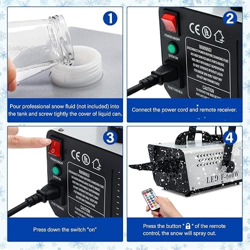 TCFUNDY Snow Machine with 9 LED Lights, 600W Snow Making Machine with 12 Color Lights Effect Snowflake Maker for Christmas Wedding Kids Party Stage with Remote Control thumbnail 8