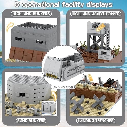 WMBickser 1120 Piece WW2 Landing Craft Battlefield Military Fortresses Building Block Set Toys for Kids.Including Fortresses,Landing Craft, Turrets.The Best Gift for Military Enthusiasts. thumbnail 3