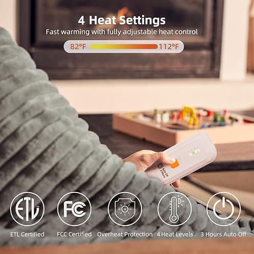 Gotcozy Electric Blanket Heated Throw 50''X60''- Ribbed Faux Fur Heated Blanket with 4 Heating Level & 3 Hour Auto Off Heating Blanket, ETL&FCC Certified Machine Washable(Gray) thumbnail 5