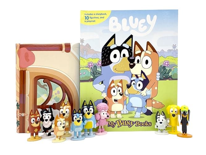 Bluey My Busy Books - Storybook, 10 figurines, playmat - Image 1