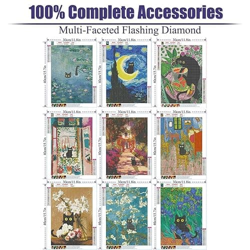 GOUOYANA Diamond Art Kits for Adults and Beginners - 9pcs, 5D Round Diamond Digital Painting Kit, DIY Black Cat Diamond Art Painting, Matisse Van Gogh Living Room Bedroom Decoration (12 x 16 inch) - DP01396 thumbnail 4