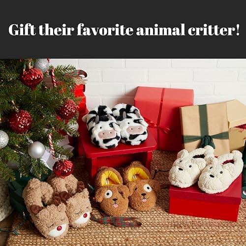 Dearfoams Unisex Adult Holiday Christmas Gift Family Matching Santa Reindeer Teddy Bear Plush Memory Foam Slippers thumbnail 6