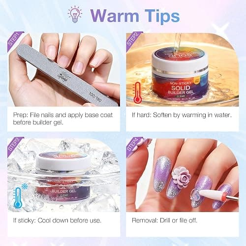 GELLAKTIK All-in-One Solid Builder Nail Gel Kit: 60g Hard Gel with 3D Mold, 6-Color Powders & Nail Art Tools (Nail File, Cuticle Pusher, Pen), Non-Sticky for Nail Extension, DIY Salon, UV/LED Cured thumbnail 7