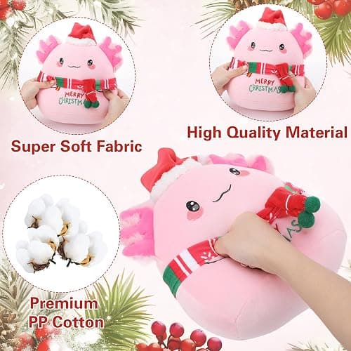 Christmas Plush Axolotl Stuffed Animal - Salamander Plush with Santa Hat Scarf Merry Christmas Embroidery Festive for Kids Lovers Collectors 9 Inch thumbnail 4