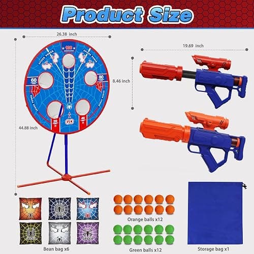 Spider Upgraded 2-in-1 Shooting Games Toys: Rotating Target, 2 Air Blasters & 24 Foam Balls, Bean Bag Toss Game for Kids, Indoor Outdoor Yard Party Games for Boys Girls 4 5 6 7 8 9 10+ Year Old Gift thumbnail 3