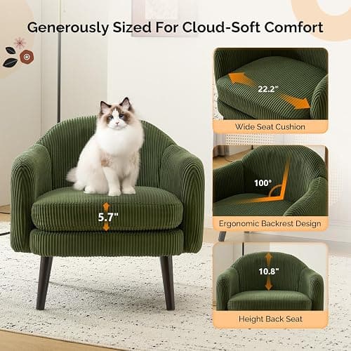 VINGLI 30.3" Wide Modern Barrel Accent Armchairs Set of 2 with Track Armrest, Solid Wooden Legs, Comfy Upholstered Club Chairs, Single Home Sofa for Living Room, Bedroom, Reading Room, Corduroy Green thumbnail 4